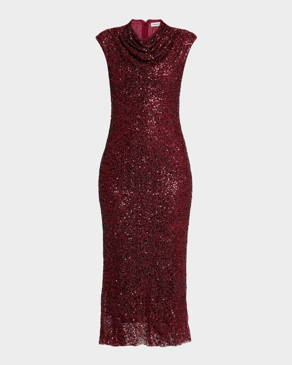 Zaria Cowl-Neck Sequin Midi Dress